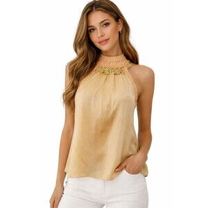 Elie Tahari Lisanne Silk Embellished Yellow Blouse Cairo Retro 60s Style L NWT